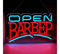 Barber Open Neon Sign LED Neon Light USB Dimmable Light Up Signs For Wall Decor Barber Shops Bedroom Living Room Hair Beauty Salon Store Man Cave Pub 16.1”X10”
