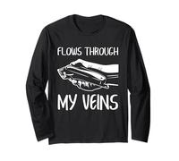 Barber Quote Flows Through My Veins Trimmer Graphic Long Sleeve T-Shirt