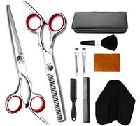 Barber Scissors Professional Hair Cutting Scissors Set 10 PCS Hair Cutting Scissors Thinning Shears Hair Razor Comb Clips Cape Hairdressing Scissors Kit Barber Set Hair Cutting Shears Set-Pink (Red A)
