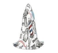 Barber Shop Hooded Cloak Monochrome Print Halloween Witch Costume for Men Women Cosplay Costumes