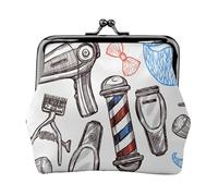 Barber Shop Monochrome, PU Leather Coin Purse, Small Wallets, Change Pouch with Kiss Lock Clasp Buckle, Change Purse