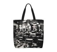 Barber Shop Monochrome Style Basic Models Tote Bag With Zipper With Inner Pockets,Laptop Work Tote Bag For Sport,Travel