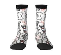 Barber Shop Monochrome Style Color-Clash Mid-Calf Socks - Bold Full-Print Design With Black Toe Contrast For Unmatched Style And Comfort