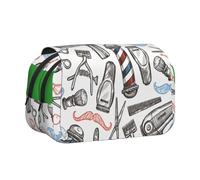Barber Shop Monochrome Style Flip-Top Double-Layer Pencil Case,Large Capacity (Holds 50 Pens/Pencis),Full-Print Durable Polyester School Office Supplies