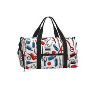 Barber Shop Monochrome Style Gym Duffle Bag with Shoe Compartment Travel Weekender Overnight Bag Waterproof Sports Gym Bag with Shoulder Strap
