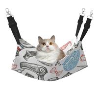 Barber Shop Monochrome Style Hanging Pet Hammock with Adjustable Straps and Metal Hooks Double Sided Bed