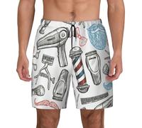 Barber Shop Monochrome Style Mens Double Polyester Swimsuit Trunks Swim Shorts with Compression Liner and Patch Pocket. Black