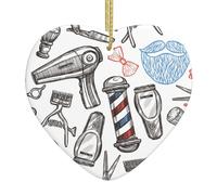 Barber Shop Monochrome Style -Print Custom Heart-Shaped Acrylic Ornaments For Christmas & Events | Double-Sided Printing, Premium Gold Lanyard | For Weddings, Parties, And Retail Displays.