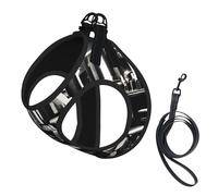 Barber Shop Monochrome Style Print Dog Harness with Leash Set with Thickened Padded Vest for Extra-Small/Small Medium Dogs