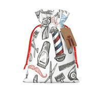 Barber Shop Monochrome Style Print Drawstring linen gifts bag for Christmas Party,holiday packaging presents bags.
