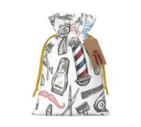 Barber Shop Monochrome Style Print Drawstring linen gifts bag for Christmas Party,holiday packaging presents bags.