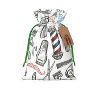 Barber Shop Monochrome Style Print Drawstring linen gifts bag for Christmas Party,holiday packaging presents bags.