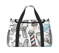 Barber Shop Monochrome Style Print Functional Travel Tote Ample Space Travel Bag Foldable Carry On Tote for Weekender