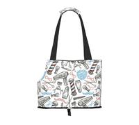 Barber Shop Monochrome Style Print Pet Tote Bag, Foldable Portable Single Shoulder Pet Carrier For Small Dogs Cats