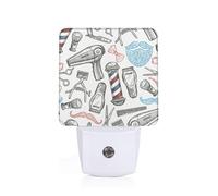 Barber Shop Monochrome Style Print Plug-in Night Light for Bedroom Hallway Bathroom Mounted Lighting Dorm Home Decor