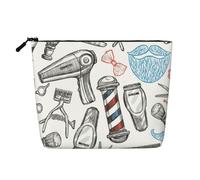 Barber Shop Monochrome Style Print Portable Makeup Bag for Women Large-Capacity Travel Toiletry Organizer Pouch