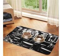 Barber Shop Monochrome Style print PU Leather Feeding Mat for Dogs Cats Pet Food Mat Absorbent Non-Slip Rubber Bottom