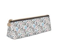 Barber Shop Monochrome Style Print Stylish Triangular Pencil Case Pouch for Large-Capacity Stationery Organizer