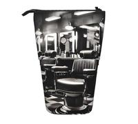 Barber Shop Monochrome Style Print Telescopic Pencil Case Adjustable Lightweight Office Stationery Organizer Pouch