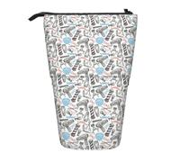 Barber Shop Monochrome Style Print Telescopic Pencil Case Portable Bag Makeup Pouch Stationery Organizer Office Travel