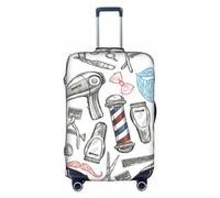 Barber Shop Monochrome Style print Trolley Suitcase Protective Cover Luggage Protective Cover Unique Double Sided Pattern, White, S
