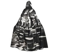 Barber Shop Monochrome Style print Unisex Medieval Viking Hooded Cape Cloak for Halloween Cosplay, Christmas Party Costume Outfits