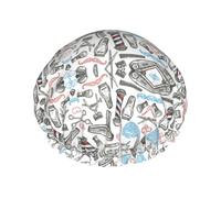 Barber Shop Monochrome Style Printed Bathing Cap, Dual Layer Hair Protector, Elastic Hair Cover For Washing Face, 10.6in/27cm
