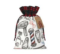 Barber Shop Monochrome Style Printed Christmas Drawstring Linen Gift Bags â€“ Reusable Burlap Fabric Bags With Tags For Christmas Gifts, Party Favors, Wedding Decor & Holiday Packaging 2 Sizes