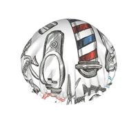 Barber Shop Monochrome Style Printed Hair Wrap, Double Layer Shower Cap For Women, Reusable Hair Protector For Bathing