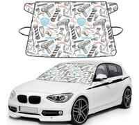 Barber Shop Monochrome Style Printed Portable Windshield Wrap, Foldable Winter Ice Shield, Reinforced Flap Auto Protector