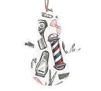 Barber Shop Monochrome Style Printed Snowman Shape Xmas Ornaments 1 Pcs, Christmas wooden pendant Hanging for Xmas Tree Home Indoor Outdoor Decor