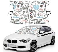 Barber Shop Monochrome Style Printed Winter Car Protector, Waterproof Coated Snow Shield, Secure Mirror Strap Auto Cover