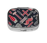 Barber Shop Pattern,Meta Pill Box 2 Compartment Medicine Case,Portable Organizer