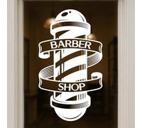 Barber Shop Window Decal - Traditional Pole Vinyl Sticker with Ribbon Banner for Glass Door or Mirror