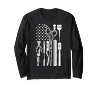 Barber Tools American Flag Scissors Comb Graphic Long Sleeve T-Shirt