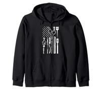 Barber Tools American Flag Scissors Comb Graphic Zip Hoodie
