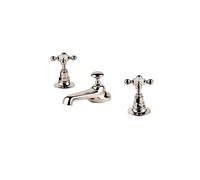 Barber Wilsons 3 Hole Basin Mixer Tap With 115mm Spout & Pop Up Waste R6450 Finish: Satin Nickel, Shield Under Tap Head: No Shield - 1890s, Tap He