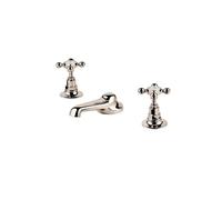 Barber Wilsons 3 Hole Basin Mixer Tap With 115mm Spout with Plug, Chain and Stay R6452 Finish: Nickel, Tap Head Style: Crosshead Traditional Washer (f