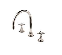 Barber Wilsons 3 Hole Basin Mixer With Swan Neck Spout - R6453 Finish: Inca, Tap Head Style: Crosshead Ceramic Disc (1/4 turn), Shield Under Tap Head: