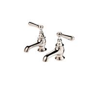 Barber Wilsons Bath Pillar Taps Pair With 4" Nose - R2134 Finish: Weathered Bronze, Tap Head Style: China Lever Ceramic Disc (1/4 turn), Shield U