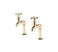 Barber Wilsons Deck Mounted Kitchen Sink Bib Taps Pair - R260 Finish: Polished Brass, Tap Head Style: Crosshead Traditional Washer (full turn), Shield