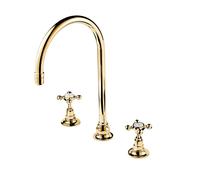 Barber Wilsons Deck mounted three hole basin tap - 1020 Finish: Satin Nickel, Tap Head Style: Crosshead Ceramic Disc (1/4 turn), Shield Under Tap Head