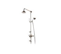 Barber Wilsons Thermostatic Shower With Fixed Overhead Shower Head Finish: Satin Nickel, Shower Rose: 12 Inch Diameter, Tap Head Style: Crosshead Trad