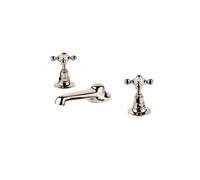 Barber Wilsons Three Hole Basin Mixer With 140mm Spout with Plug, Chain and Stay - 6457 Finish: Polished Brass, Tap Head Style: Metal Lever Ceramic