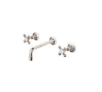 Barber Wilsons Wall Mounted Three Hole Basin Mixer Tap - R6454 Finish: Satin Nickel, Tap Head Style: Crosshead Traditional Washer (full turn), Shield