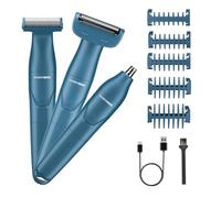 BarberBoss 3-in-1 Men’s Shaver, Grooming Kit for Beard, Hair, Nose, Ear & Body, Precision Trimmer for Men, Cordless Shaver with USB Charging, Multi-Functional Men’s Trimmer, QR-2303 (Blue)