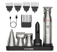 BarberBoss 5-in-1 Beard Trimmer Men, Grooming Kit for Men, Cordless Hair Clippers, Nose & Body Shaver with LED Display & USB-C Charging, Body Groomer