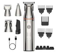 BarberBoss 5-in-1 Grooming Kit for Men, Beard Trimmer Men, Waterproof Hair Clippers with Nose Trimmer, Body Groomer, USB-C Charging & LED Display