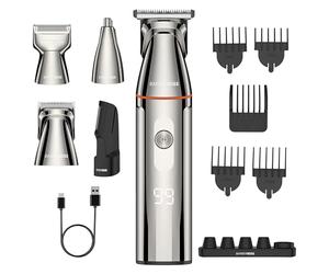 BarberBoss 5-in-1 Grooming Kit for Men, Beard Trimmer Men, Waterproof Hair Clippers with Nose Trimmer, Body Groomer, USB-C Charging & LED Display
