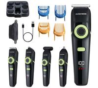 BarberBoss 5-in-1 Men’s Grooming Kit, Cordless Beard Trimmer, Hair Clipper, Nose & Ear Hair Remover, Detail & Body Trimmer with USB Charging, Waterproof Design & LED Display